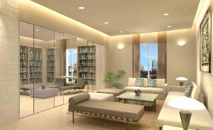 Dùng vách ngăn kính để phân chia các khu vực trong phòng khách giúp tận dụng tối đa diện tích