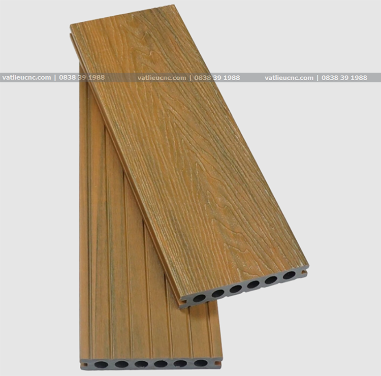 Sàn gỗ nhựa ngoài trời 2 da, vân 3D lỗ tròn 2D140X23-3M-teak