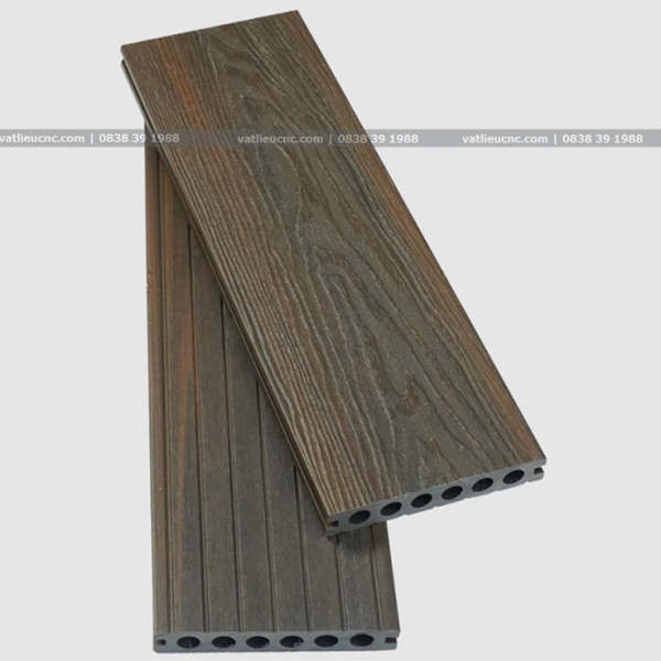 Sàn gỗ nhựa ngoài trời 2 da, vân 3D lỗ tròn 2D140X23-3M-walnut