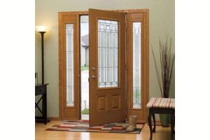 Mẫu cửa kính cường lực khung gỗ 1 cánh