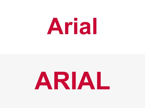 Font chữ Arial khi viết thường và viết hoa